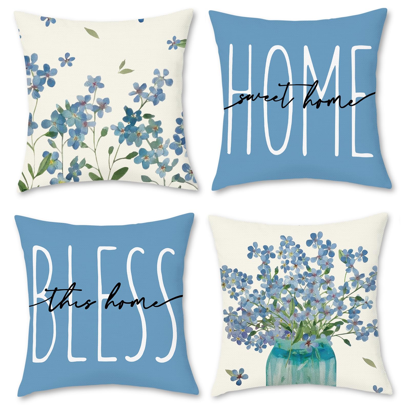 Hopomoon Copricuscini 40x40 Set di 4 decorativi cuscini per divano floreali e botanici primavera-estate Cuscini per divano camera da letto Cuscino da esterno Blu