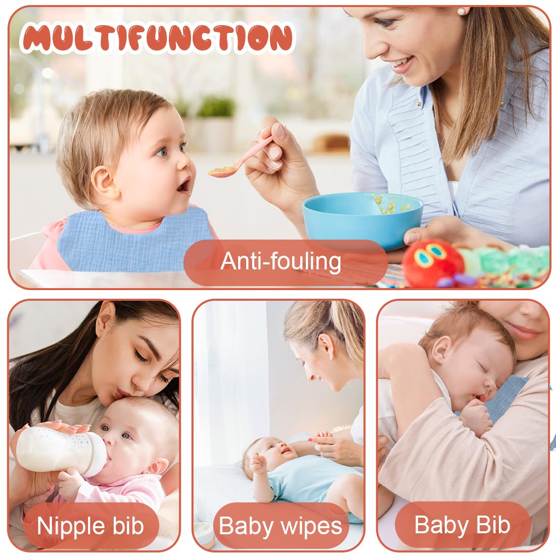 6 Piezas Baberos Recien Nacido, Baberos Bebe, Bandanas Bebe, Algodón, Impermeables, Tela para Bebé Niña y Niño