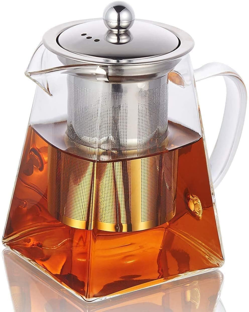 Square Glass Teapot 550 ml Teapot for One with Heat Resistant Stainless Steel Infuser Perfect for Tea and Coffee (550ML) Clear Leaf with Strainer Lid Gift for Your Family or Friends
