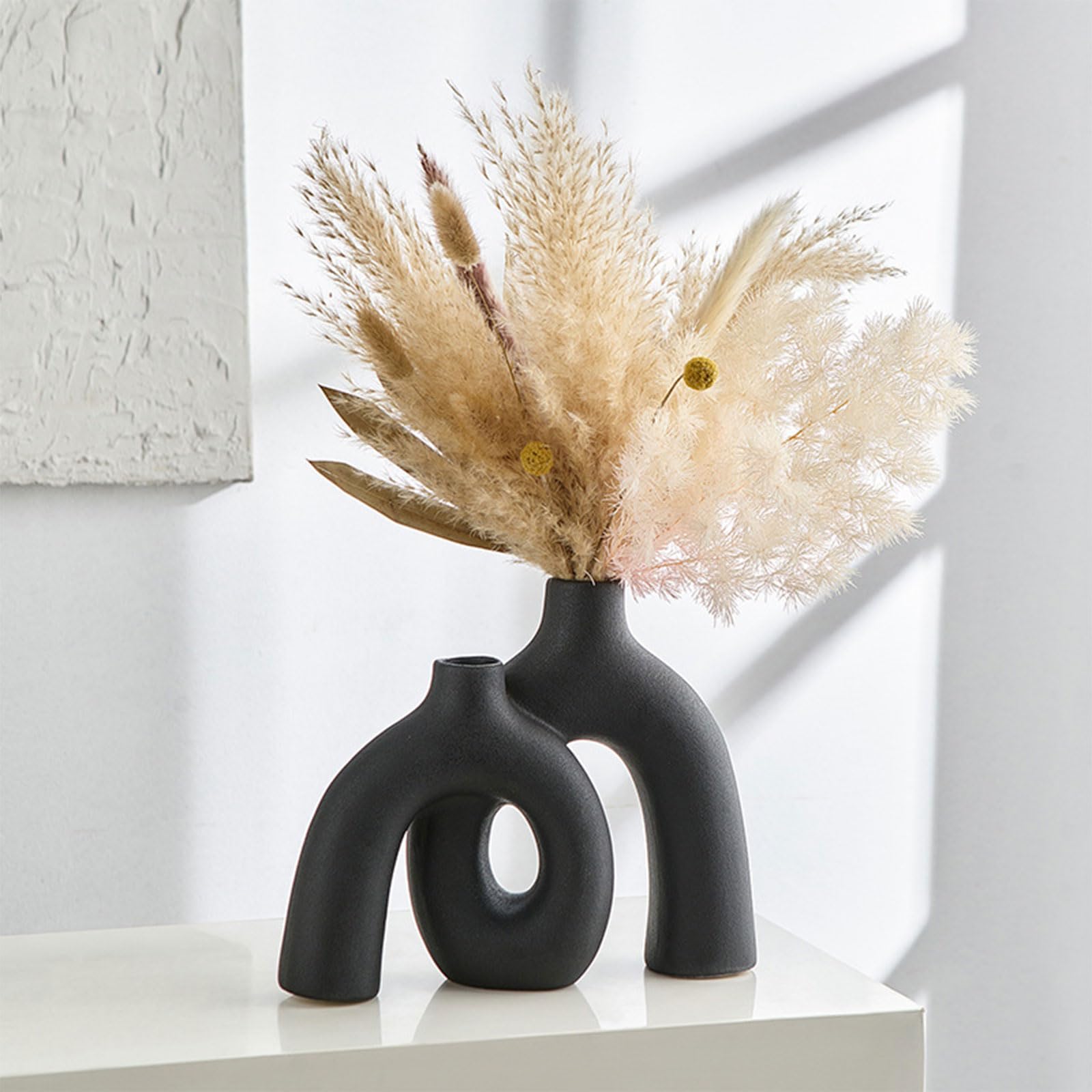 Set di vasi in ceramica nera opaca – moderni vasi decorativi per soggiorno, tavolo da pranzo, libreria e camino, vasi minimalistici per corridoio e mobile TV