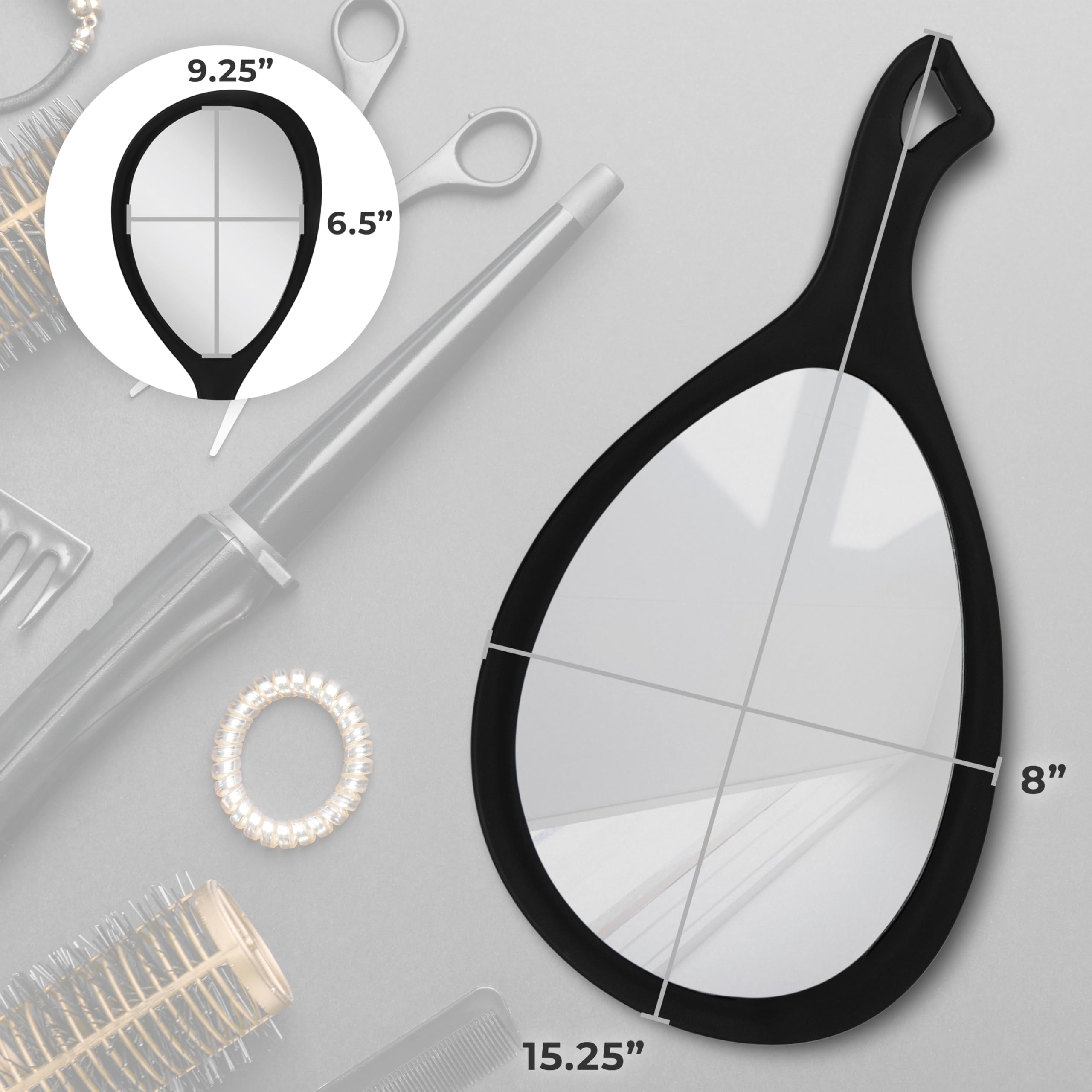 Zadro Teardrop Oval Handheld Glass Mirror with Curved Handle