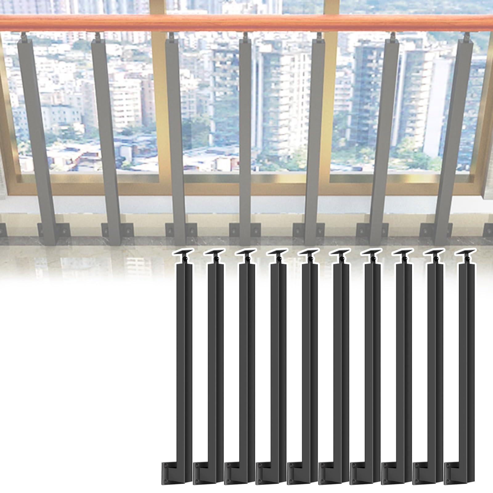 Poteaux de support de rampe haut de gamme en métal noir mat de 95 cm