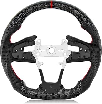 Real Carbon Fiber Steering Wheel D-shaped Nappa With stitching Perforated Leather Flat-bottom Steering Wheel For Honda Civic 10th Gen 2016-2021 Type R North American Spec