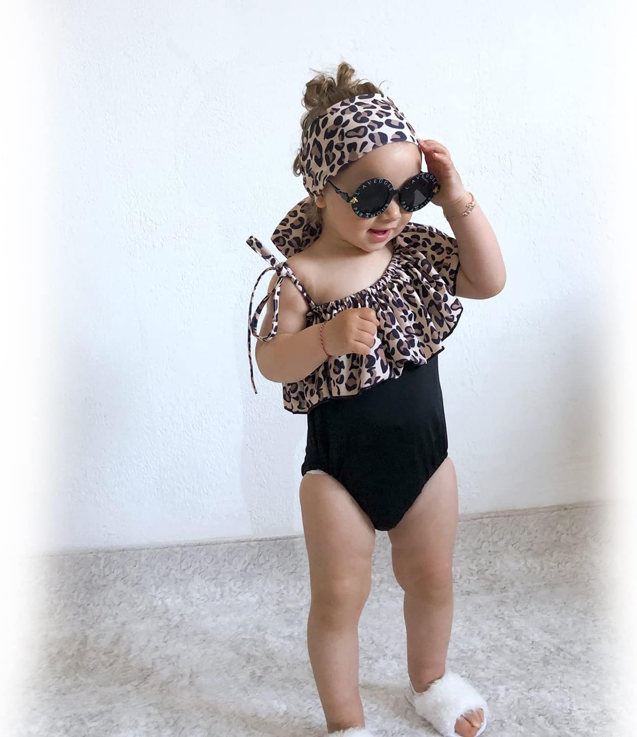 Toddler Baby Girls Ruffles Bikini One Piece Swimsuits Floral Off Shoulder Swimwear Beach Bathing Suit - Image 3