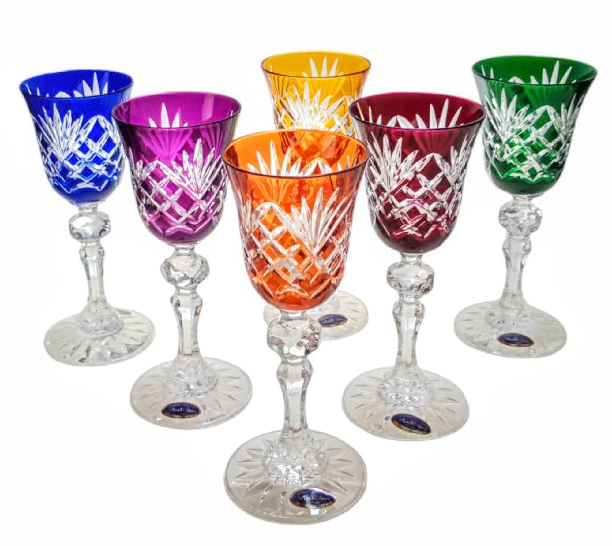MaRika Kristall-Likörgläser 60ml – Set mit 6 Stück, Buntes, Handverziert, Elegantes Glas für Liköre und Spirituosen – Geschenkidee