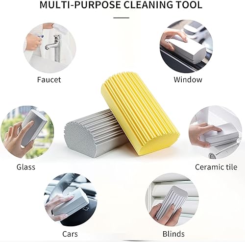 Miniatura 3 de Esponja limpiadora de polvo multifuncional absorbente de agua para limpiar persianas, vidrio, zócalos, ranuras y grifos (gris, amarillo)