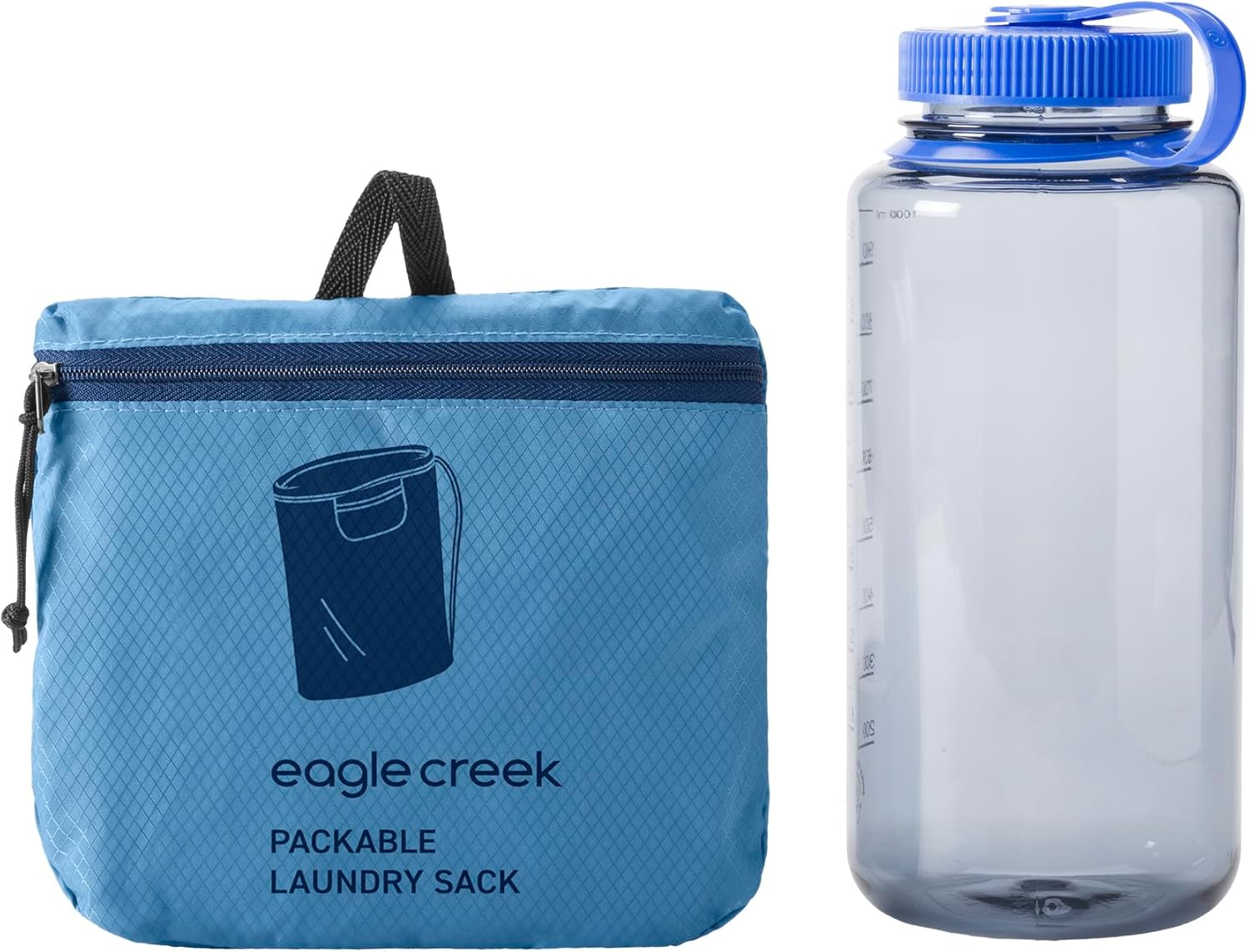 Eagle Creek Portable Laundry Sack - Packable Laundry Sack for Dirty Clothes - Lightweight & Portable - Recycled Materials - Drawstring Cinch Closure - Front Pocket Key Clip - Blue Dawn