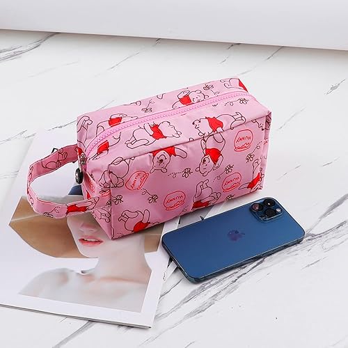 Miniatura 4 de Bolsa de maquillaje de gatito de dibujos animados con cepillo de maquillaje, estuche de cosméticos de puntada de felpa, 8 piezas, bolsa de capacidad