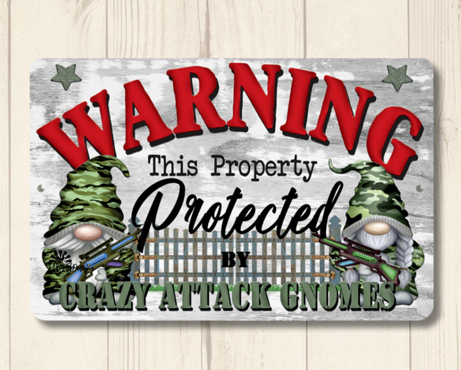 Gnome Sign Property Protected by Crazy Attack Gnomes metal tin wall art funny home decor