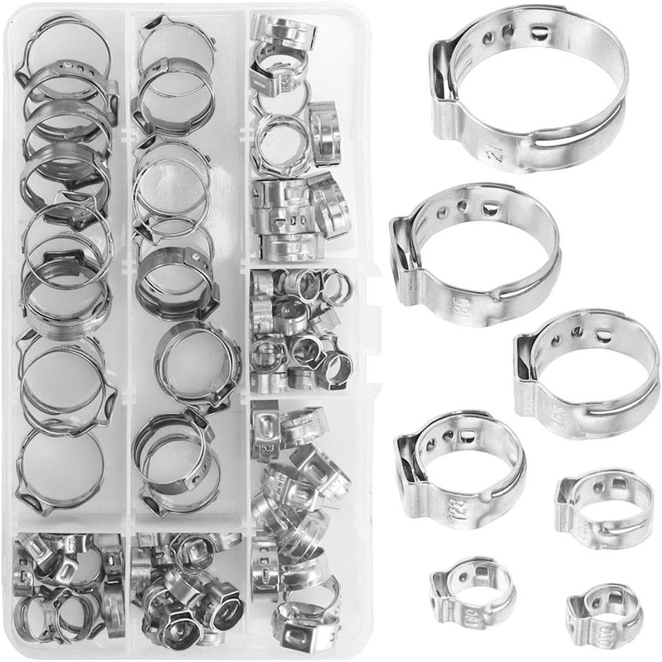 NACTECH 85 Pcs Hose Clamp Clips Adjustable 6-21mm Hose Stainless Steel Worm Gear Hose Clamps Assortment Kit for Home Gas Pipe Plumbing Automotive 7 Size