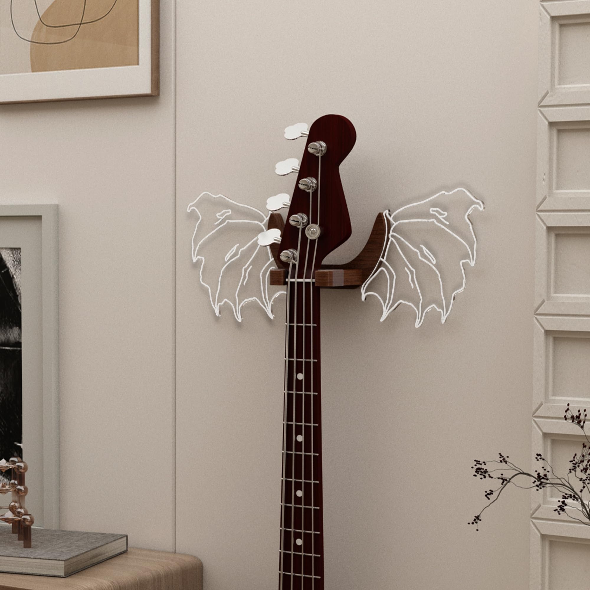 CoolGift Mart Guitar Stand Wall Mount with Luminous Devil Wings, Acrylic Wooden Guitar Hanger Shelf with USB Powered - Image 4