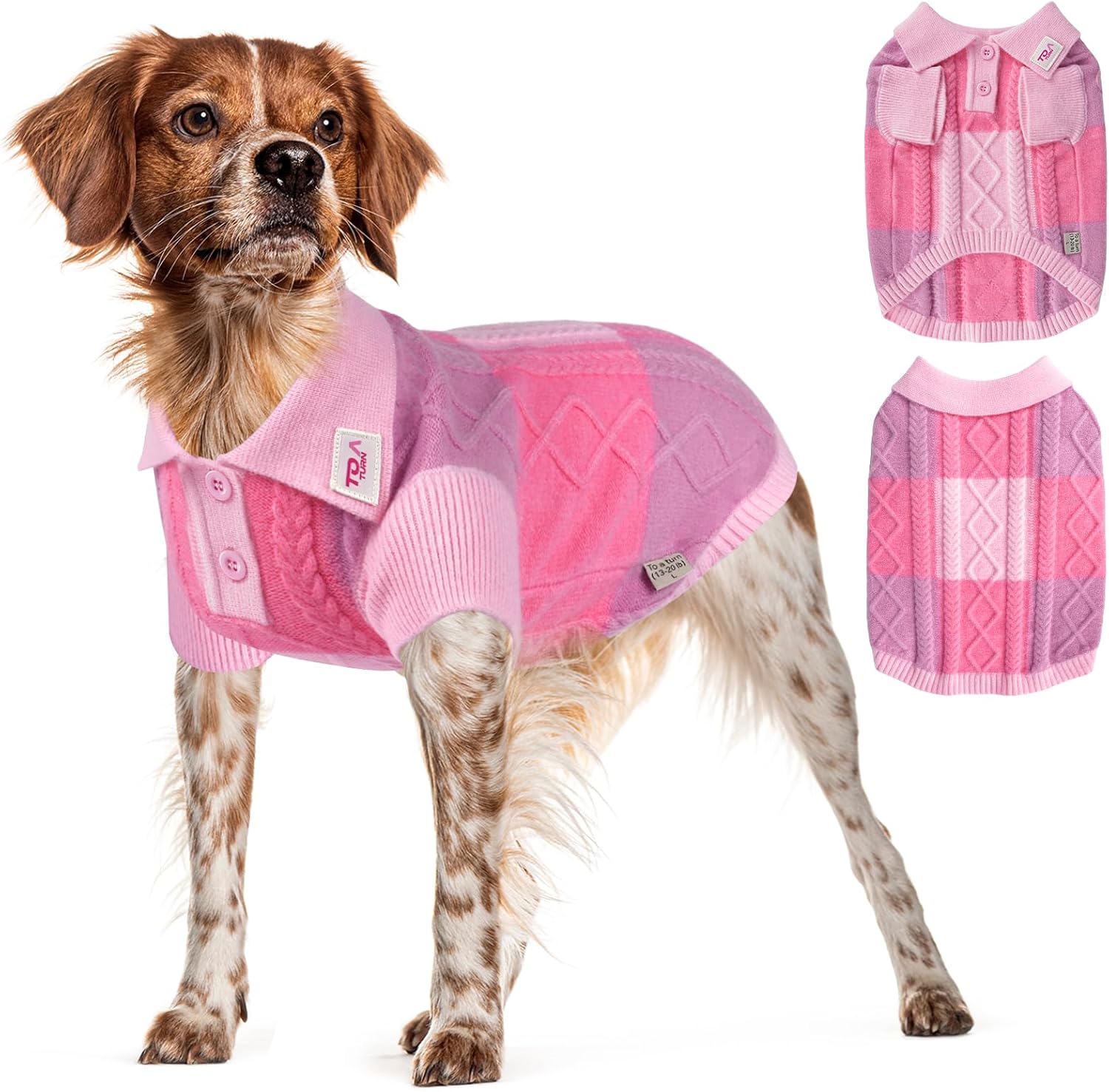 To A Turn Pullover Dog Sweater,Half Chest Lapel Design Pet Sweaters for Dogs Boys or Girls,Pet Knitted Dog Clothes,Pet Clothing,Suitable for Various Sizes or Breeds Dogs Sweaters(Pink Group,S)