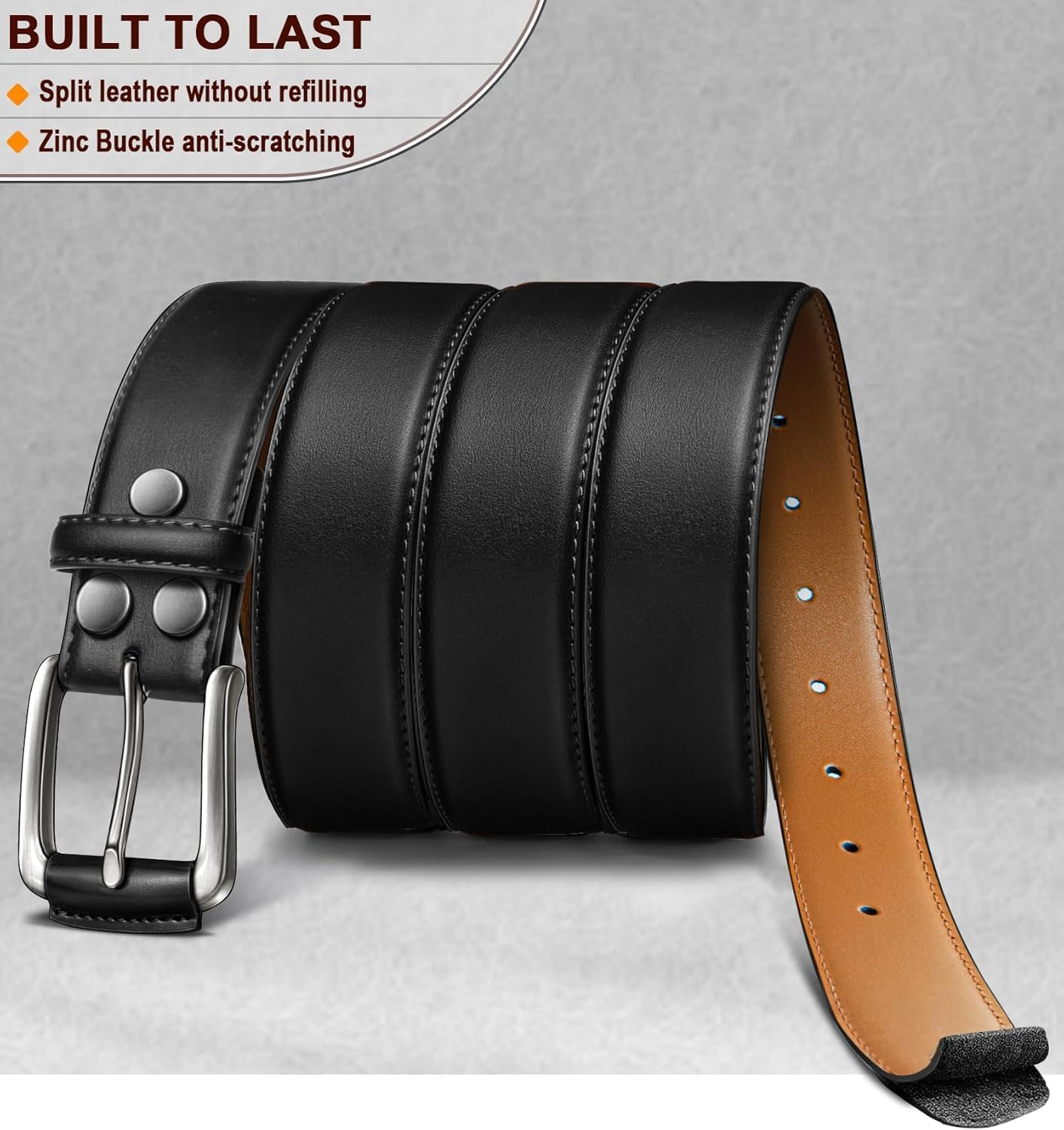 Contacts Men's Genuine Leather Pin Buckle Belt | Leather Belt for Men Classic Designs for Work & Business Casual