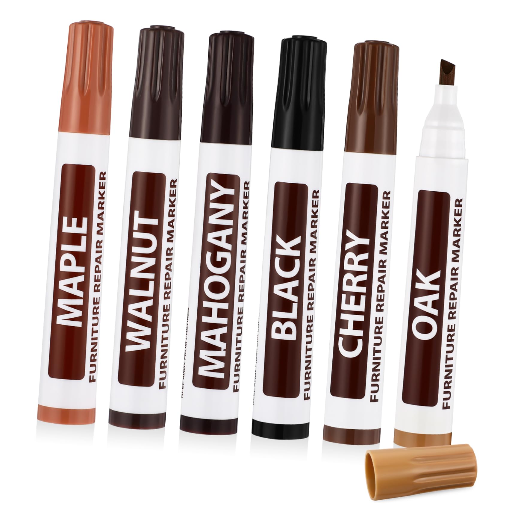 WOFASHPURET 6 Pcs Furniture Touch Up Markers Quick Drying Wooden Repair Pens for Concealing Scratches and Blemishes Various Surfaces for Restoring Worn Edges and Finishes
