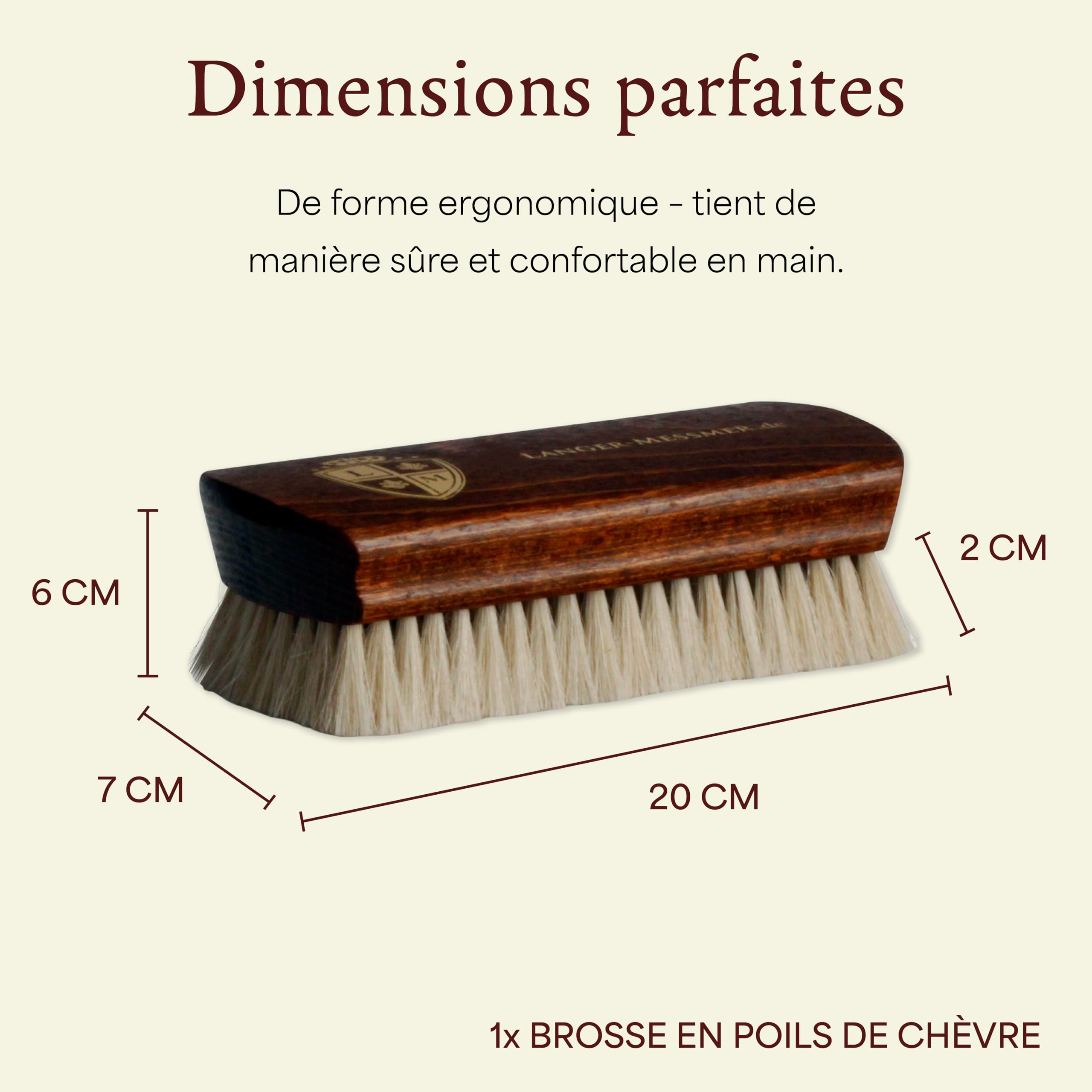 Langer & Messmer Brosse à Chaussures en Poils de Chèvre Fins - Polir et Entretien des Chaussures - Brosse à Cirer en Qualité Cordonnier