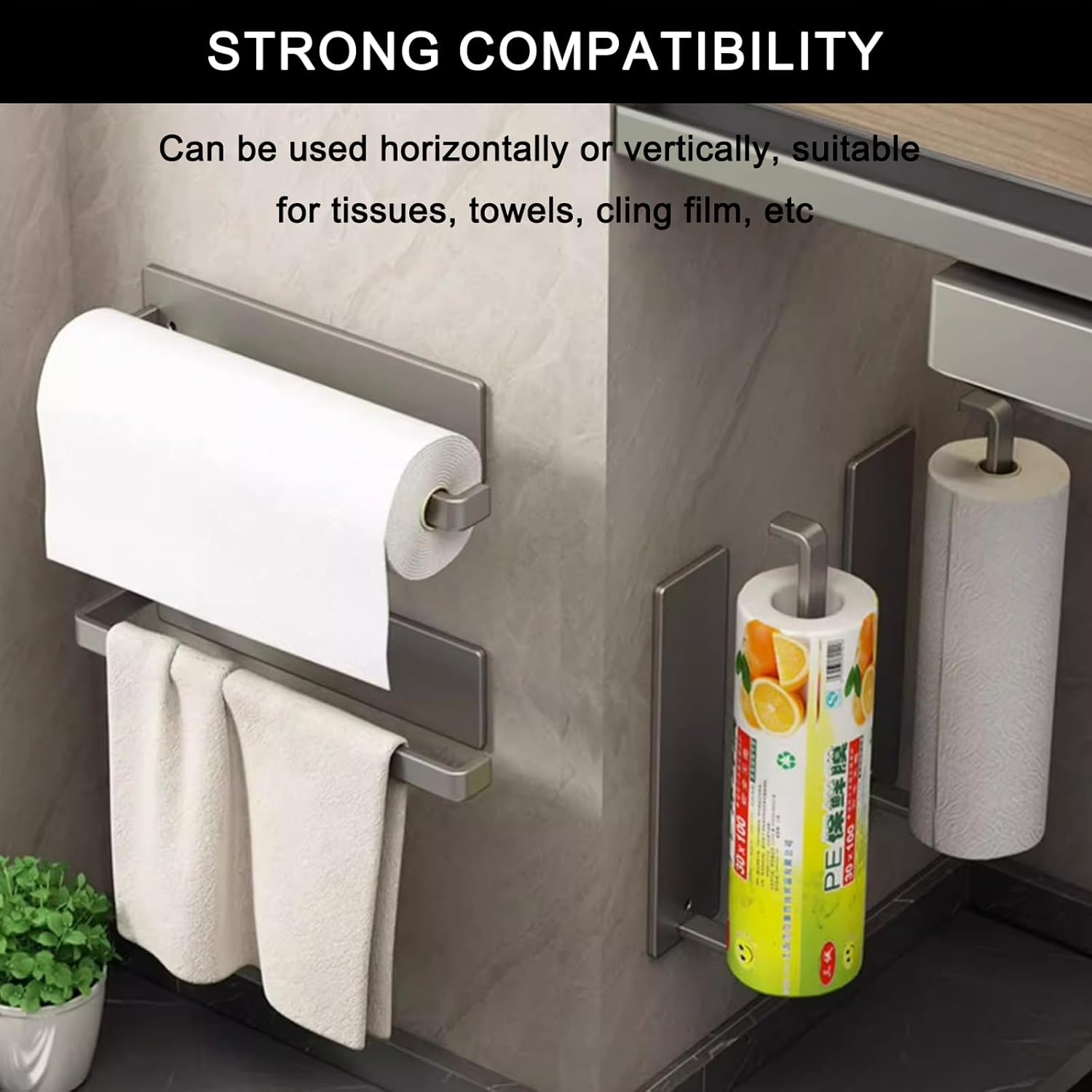 縦型ペーパータオルホルダー壁掛け:ブラックマット粘着キッチンロールディスペンサーでアクセスしやすく、省スペース。ドリル不要(マットブ