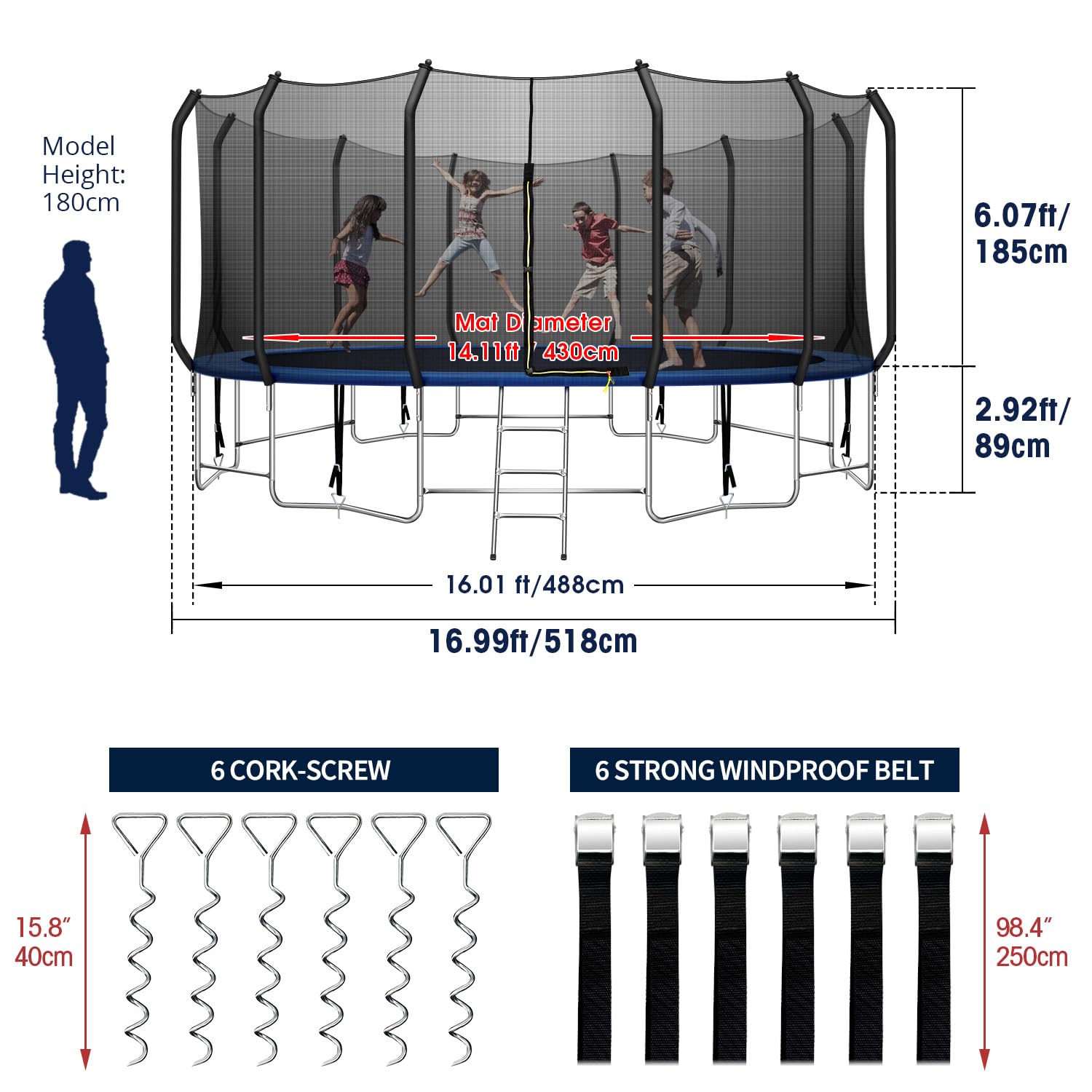 Trampoline Enclosure Curved Upper Pole Model TR-0080-180- OEM Equipment