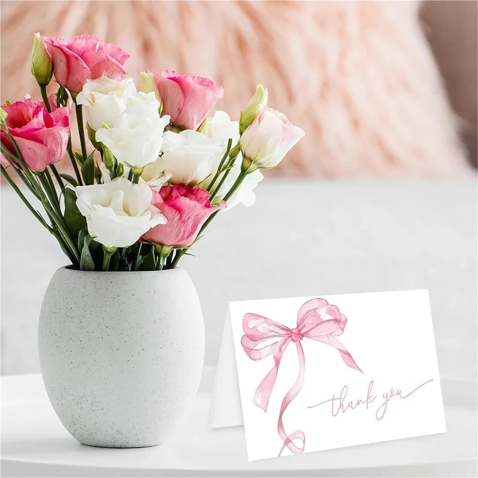 5set/50pcs Pink Bow Thank You Cards,Wedding Greeting With Envelopes,Birthday Party Invitation Card pour Mariage