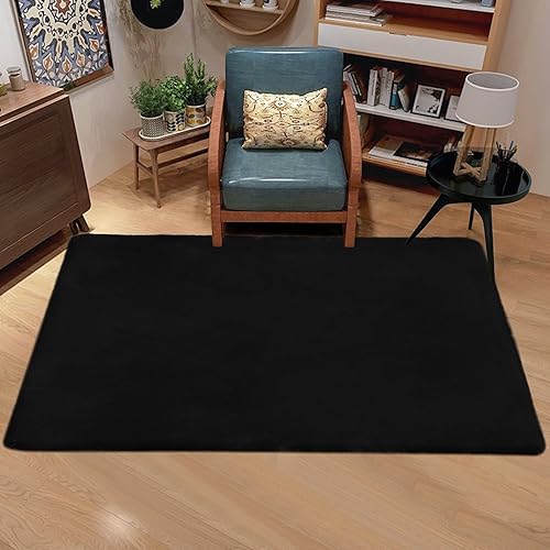 Miniatura 3 de Alfombra negra de piel sintética de conejo de 3 x 5 pies para dormitorio, sala de estar, cuarto de bebé, alfombra lavable