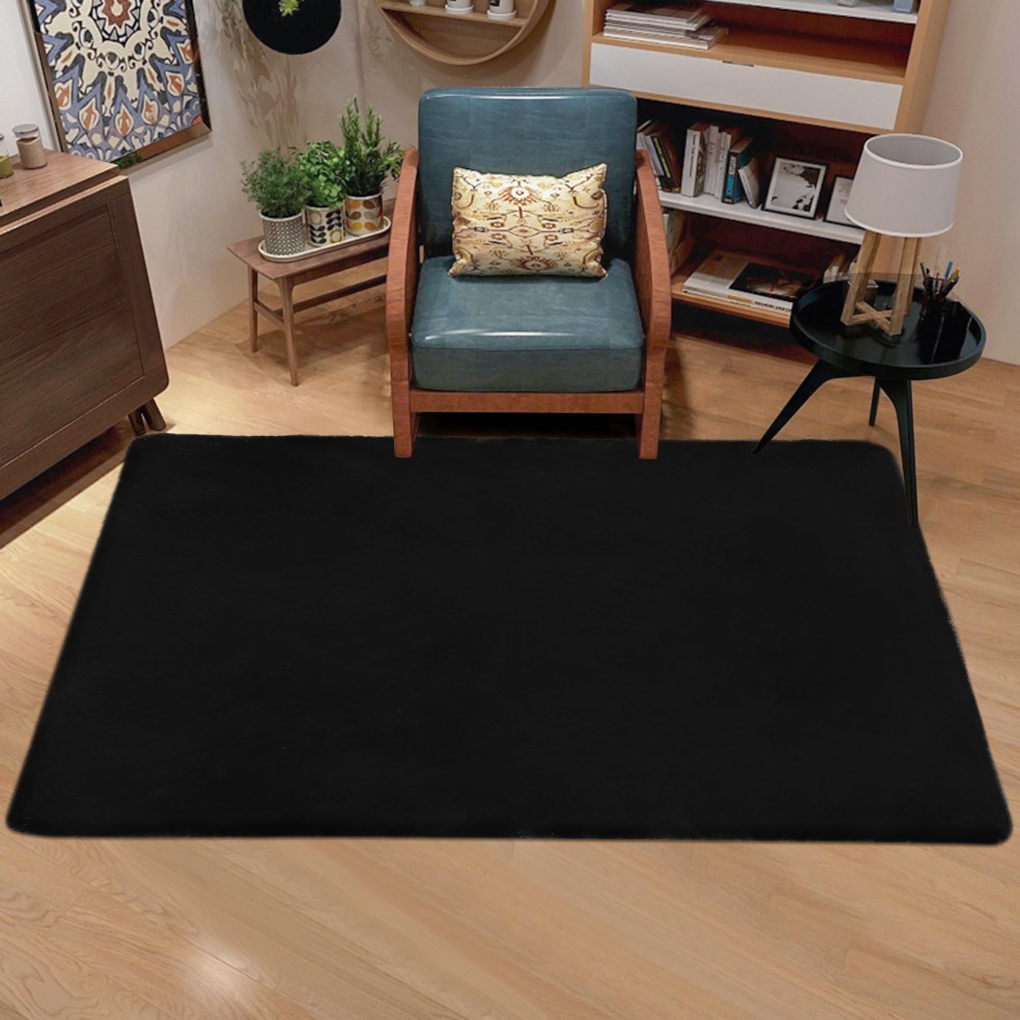 Tapis en fausse fourrure de lapin 0,9x1,5m lavable pour salon
