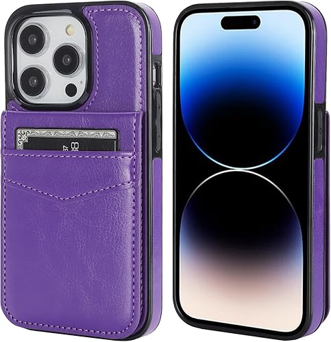 Miniatura 3 de KIHUWEY Funda compatible con iPhone 14 Pro con soporte para tarjeta de crédito, cierre magnético de cuero de alta calidad, función atril, funda