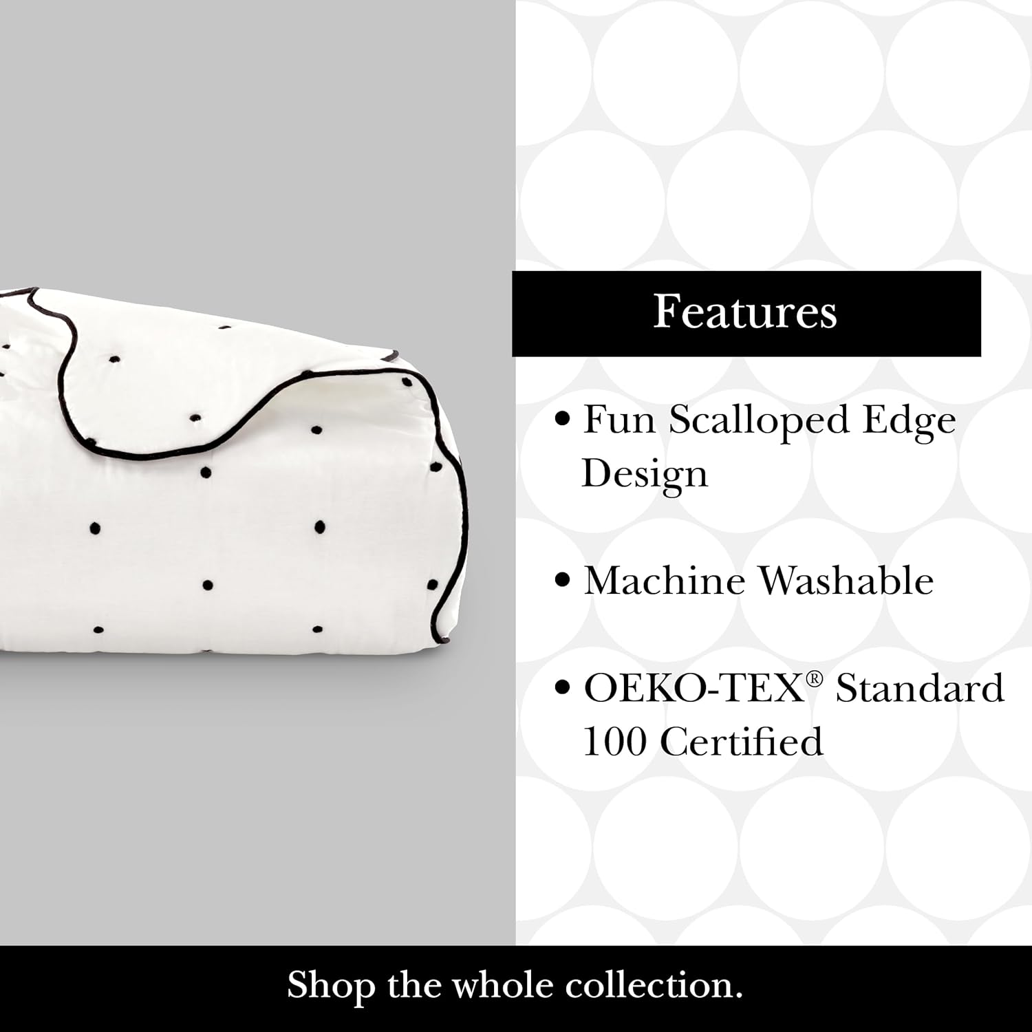 Kate Spade New York Scalloped Edge Euro Sham, 26" x 26" Decorative Pillow Cover, Single 100% Cotton Cover, Machine Washable, Marshmallow - Image 2