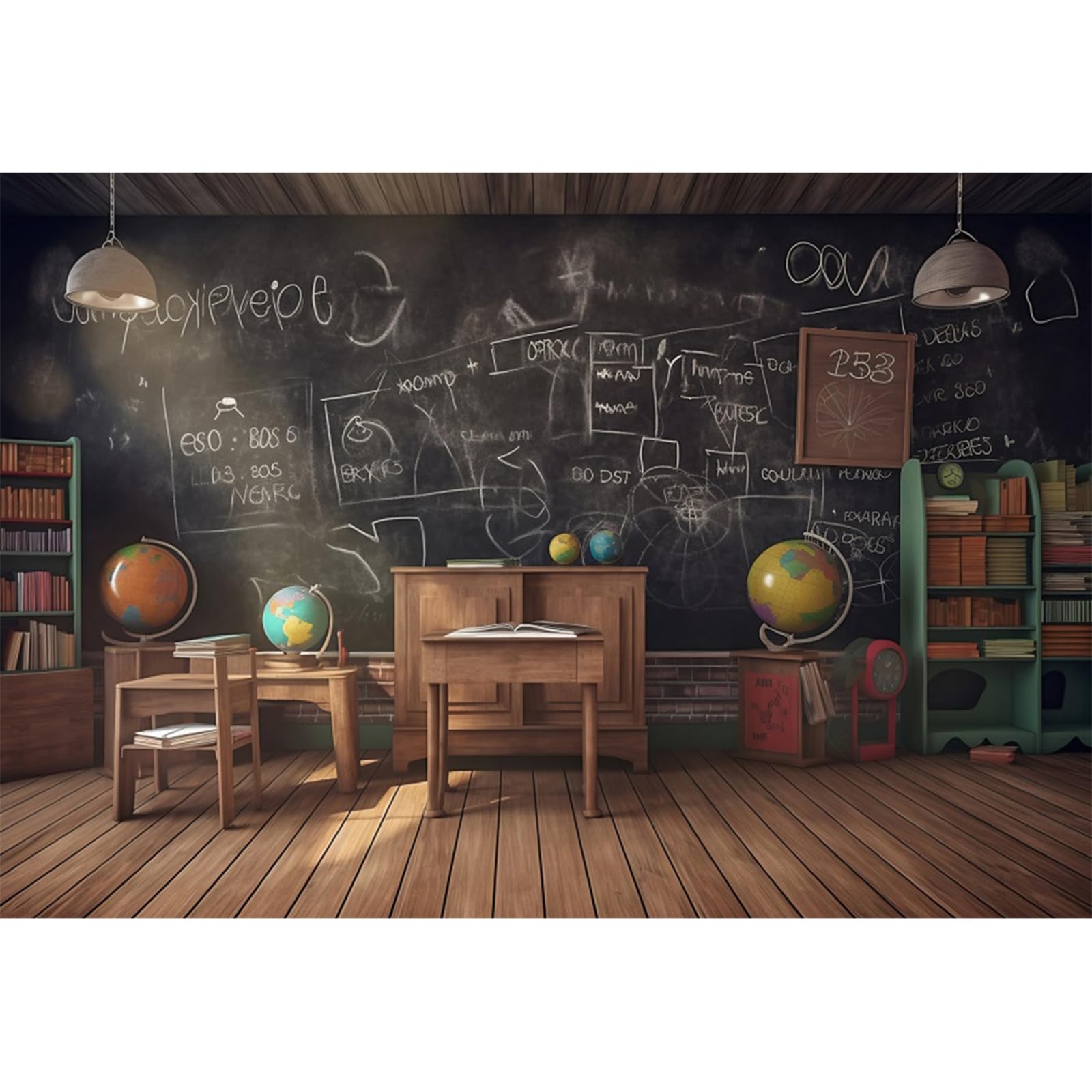 YongFoto 3x2,5m Photo Mur Inscription Scolaire Salle de Classe Bureau Globe Bibliothèque Tableau Noir Fond Photo pour Les étudiants Journée de rentrée Éducation en Ligne Photographie Toile de Fond