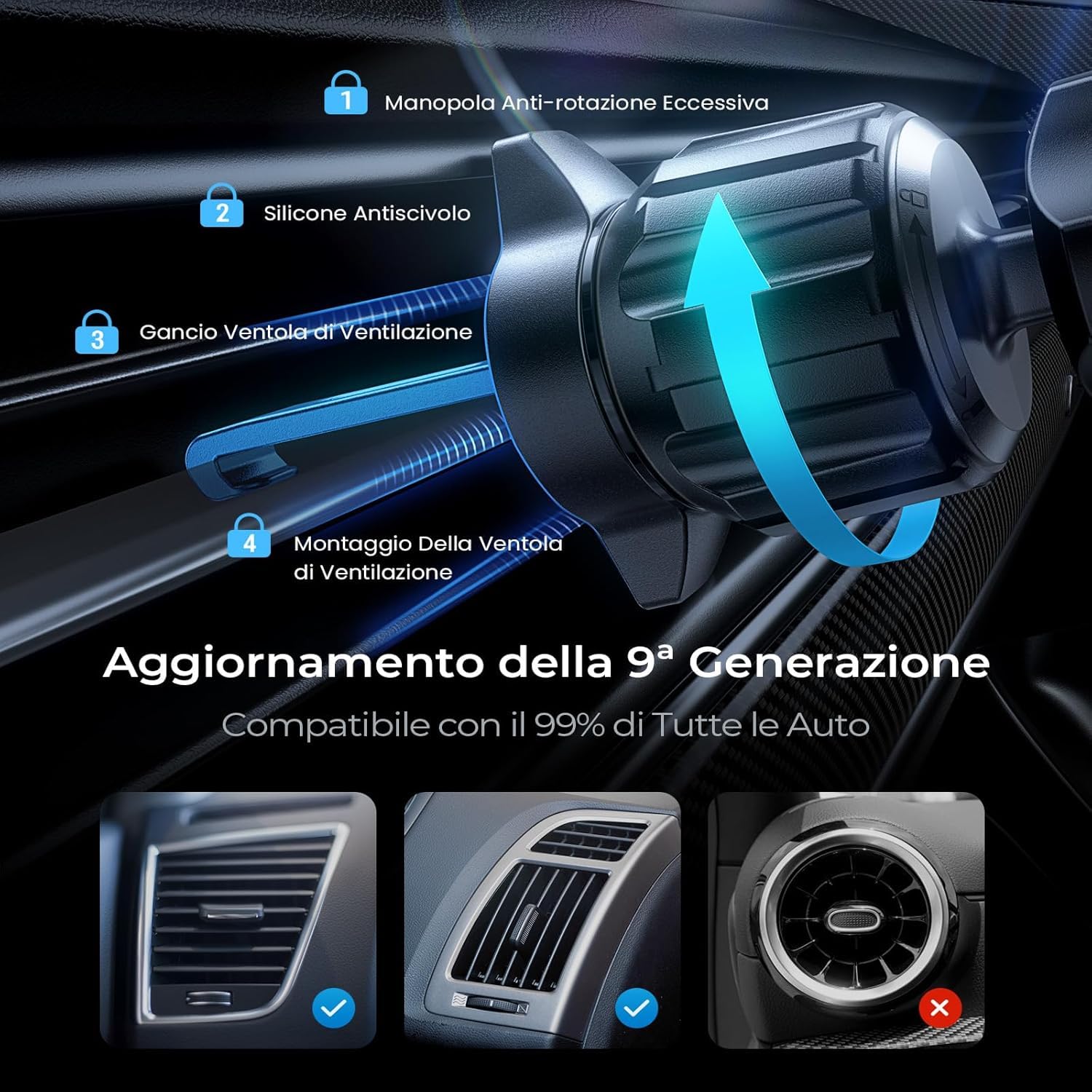 LISEN 15W Supporto Auto Magsafe [2025 N55 Magnete] [Stabile Senza Cadute] Porta iPhone Auto, Ricarica Veloce Supporto Magnetico Cellulare, Caricatore Wireless Accessori 17 per iPhone 16 15 14 13 12