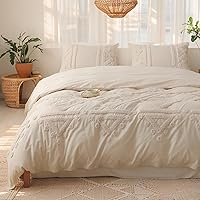 Vista 10 de Simple&Opulence Juego de funda de edredón 100% algodón Boho copetudo tamaño Queen, funda de edredón bordada texturizada color azul marino con 2