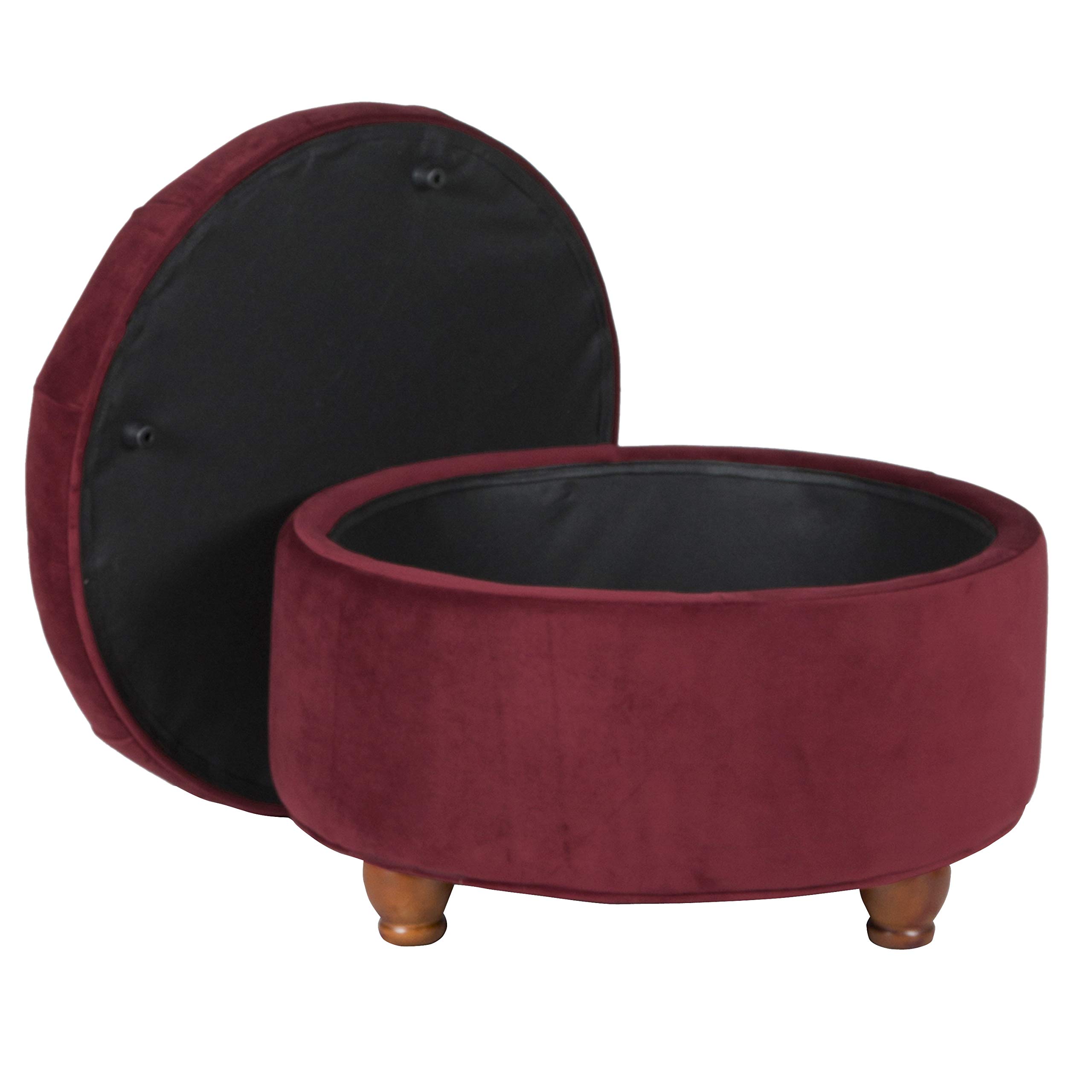 Homepop Home Decor |N8264-B119 | Large Button Tufted Velvet Round Storage Ottoman | Ottoman with Storage for Living Room & Bedroom, Berry