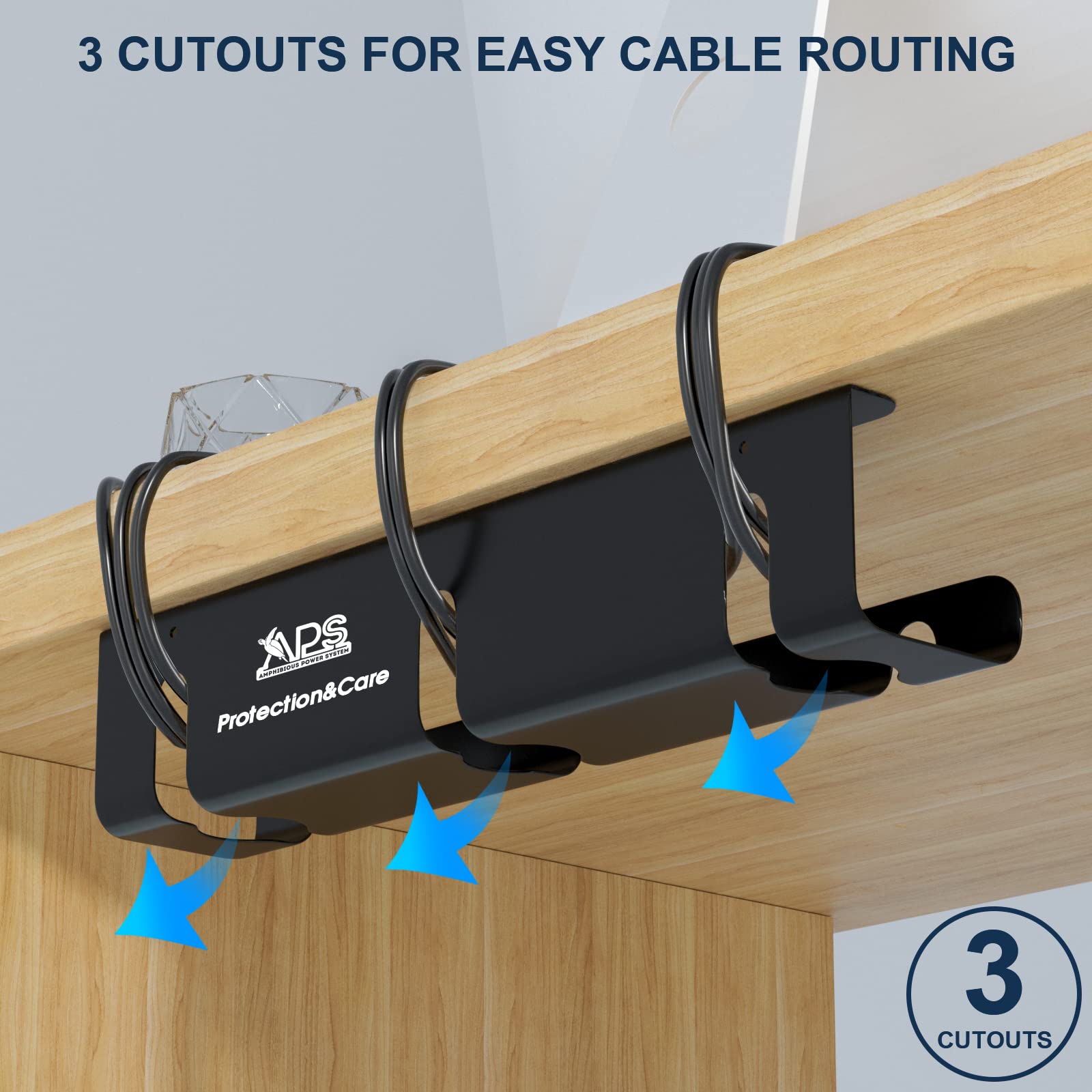 APS Kabel-Raceway-Tablett unter dem Schreibtisch, 40,6 cm, stabiler Metallkordel-Organizer, ohne Bohren, Klemmhalterung zum Verstecken von Draht, hält 6,8 kg + für Büro und Zuhause, Schwarz, 2 Stück