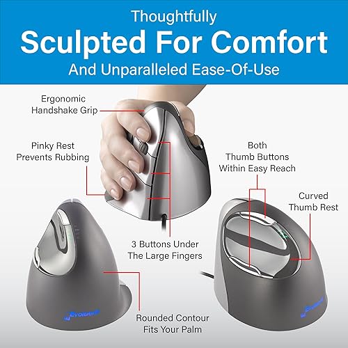 Miniatura 5 de Evoluent – World's Original Vertical Mouse, Wired Ergonomic Mouse for Right Hand, Medium to Large, Helps with Carpal Tunnel and Wrist Strain,