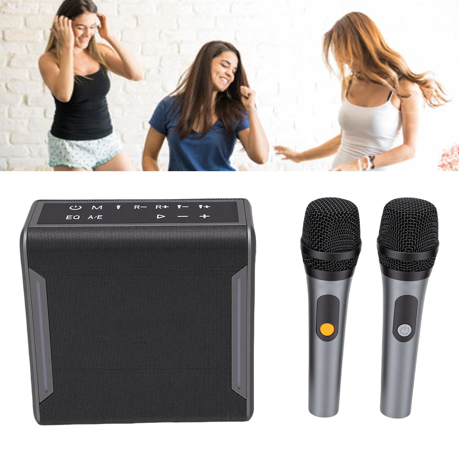Máquina de Karaoke para Adultos y Niños, Altavoz Bluetooth Portátil con 2 Micrófonos Inalámbricos, Luces LED, PA Compatible con Tarjeta AUX USB TF, Ideal para Fiestas en Casa y Al Aire Libre