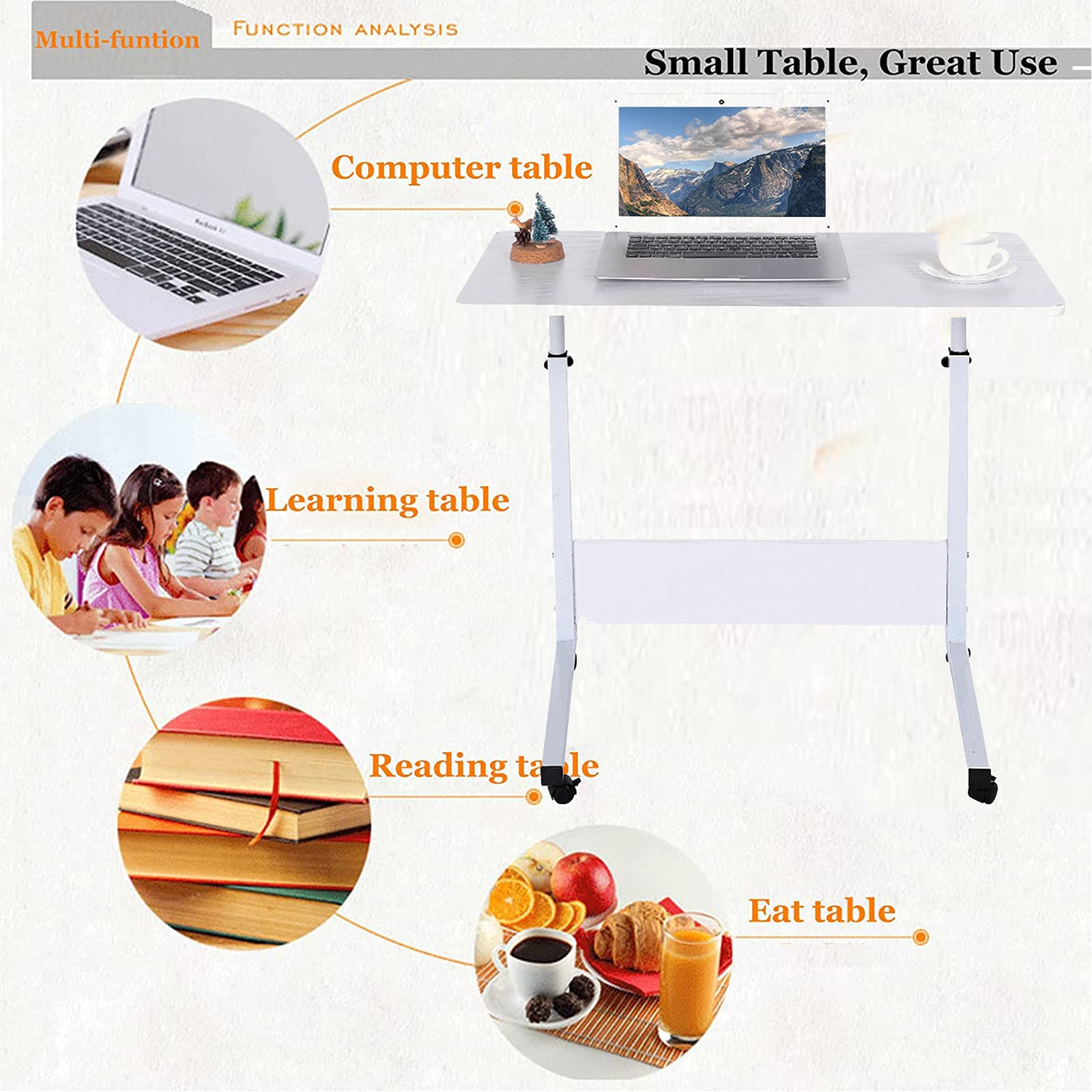 Mobile Bedside Computer Table Standing Desk Adjustable Height Laptop Stand Side Table with Lockable Wheels Home Office Workstation — view 6