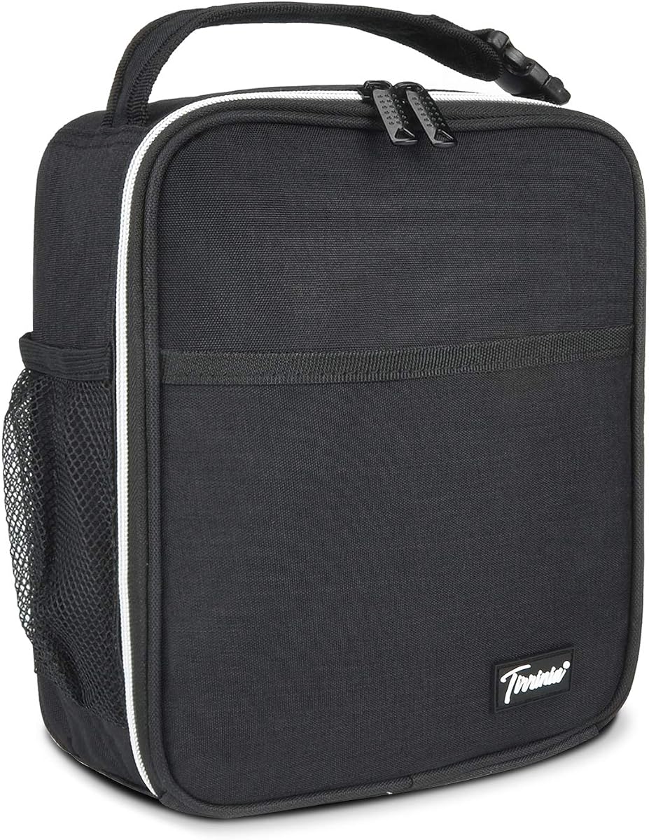 Tirrinia Bolsa de almuerzo pequeña con aislamiento para hombres y mujeres, mini lonchera térmica portátil reutilizable a prueba de salpicaduras, bolsa refrigeradora para adultos y niños, negro | Fiambrera pequeña portátil para oficina, picnics, bolsa térmica compacta reutilizable para niños, niñas, hombres y mujeres