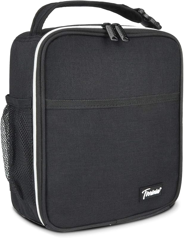 Tirrinia Bolsa de almuerzo pequeña con aislamiento para hombres y mujeres, mini lonchera térmica portátil reutilizable a prueba de salpicaduras, bolsa refrigeradora para adultos y niños, negro | Fiambrera pequeña portátil para oficina, picnics, bolsa térmica compacta reutilizable para niños, niñas, hombres y mujeres