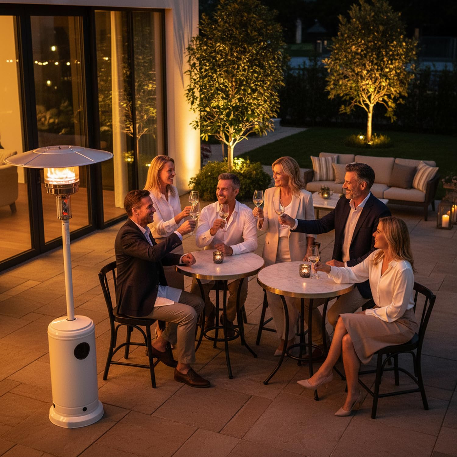Marvin Stufa a gas bombola gpl Fungo da Esterno portatile con ruote acciaio 20mq giardino patio riscaldante 13KW (Bianco)