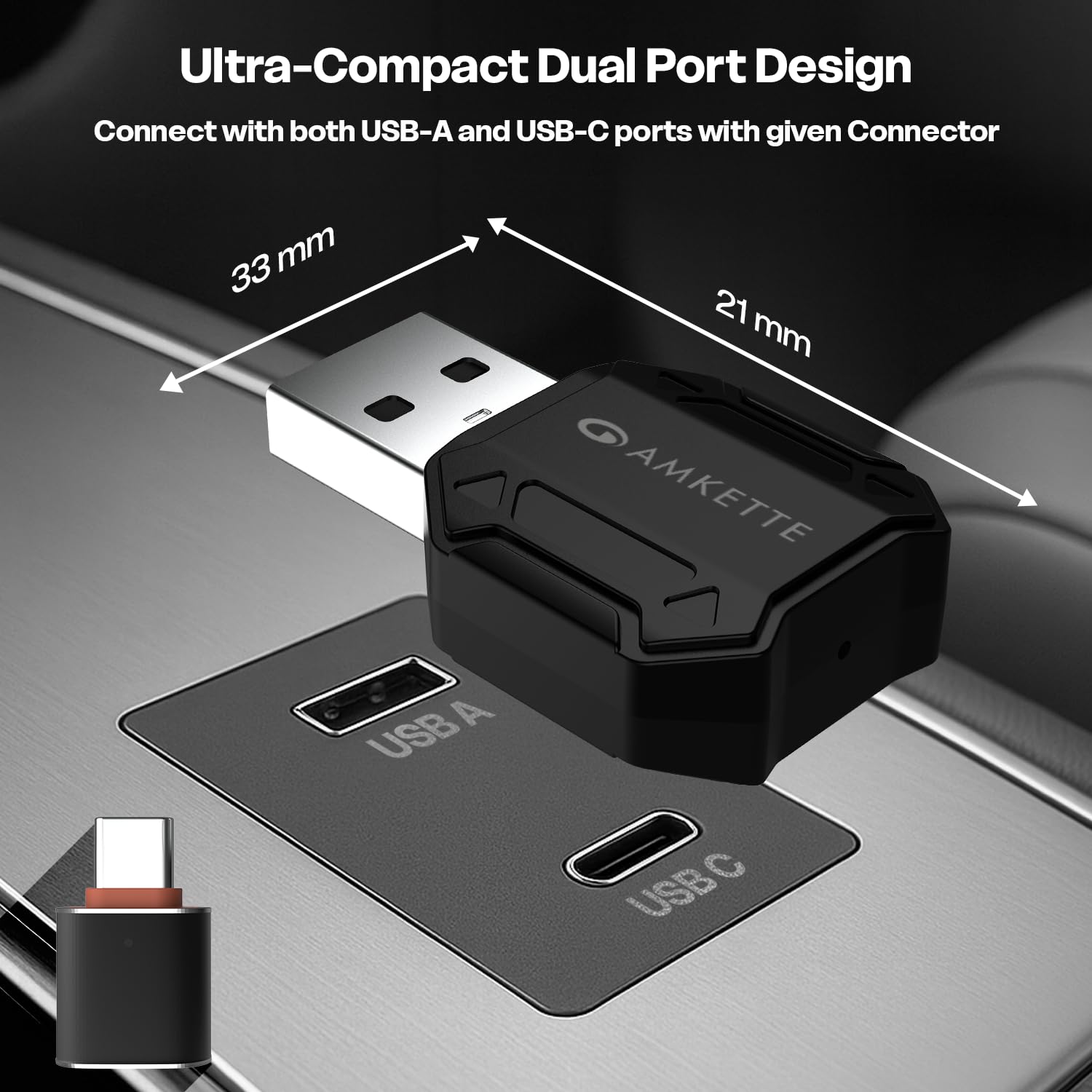 Amkette Drive S1 2 in 1 wireless carplay adapter & android auto wireless adapter | WiFi 6 Low-Latency | BT5.4 Fast Pairing | Converts Wired to Wireless | USB-A & USB-C | Supports OEM Steering Controls — Amazon image 7