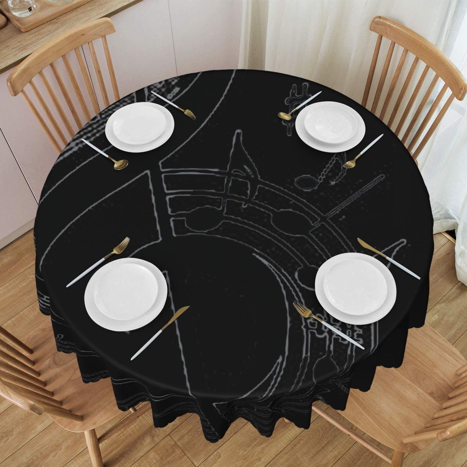 DCEHGEW 60 In Round Tablecloth with Lace, music Printed Oilproof & Washable Fabric Picnic Table Cloth Table Covers