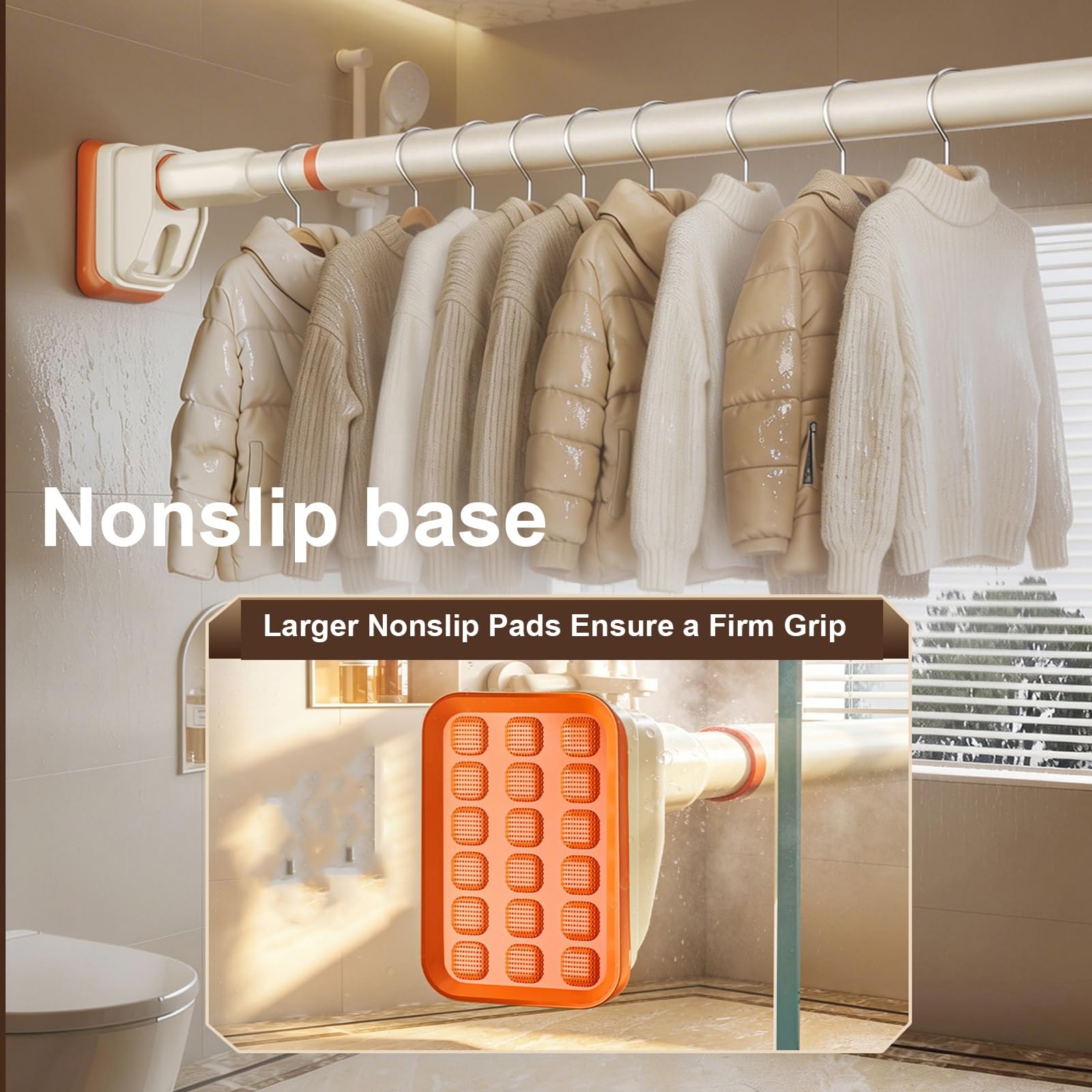 Btringle Rideau de 55 à 495 Cm, Barre Rideau de Tension Antidérapante, Acier Inoxydable, Sans Perçage pour Salle de Bain et Dressing(Beige,240-345cm/94-136in)