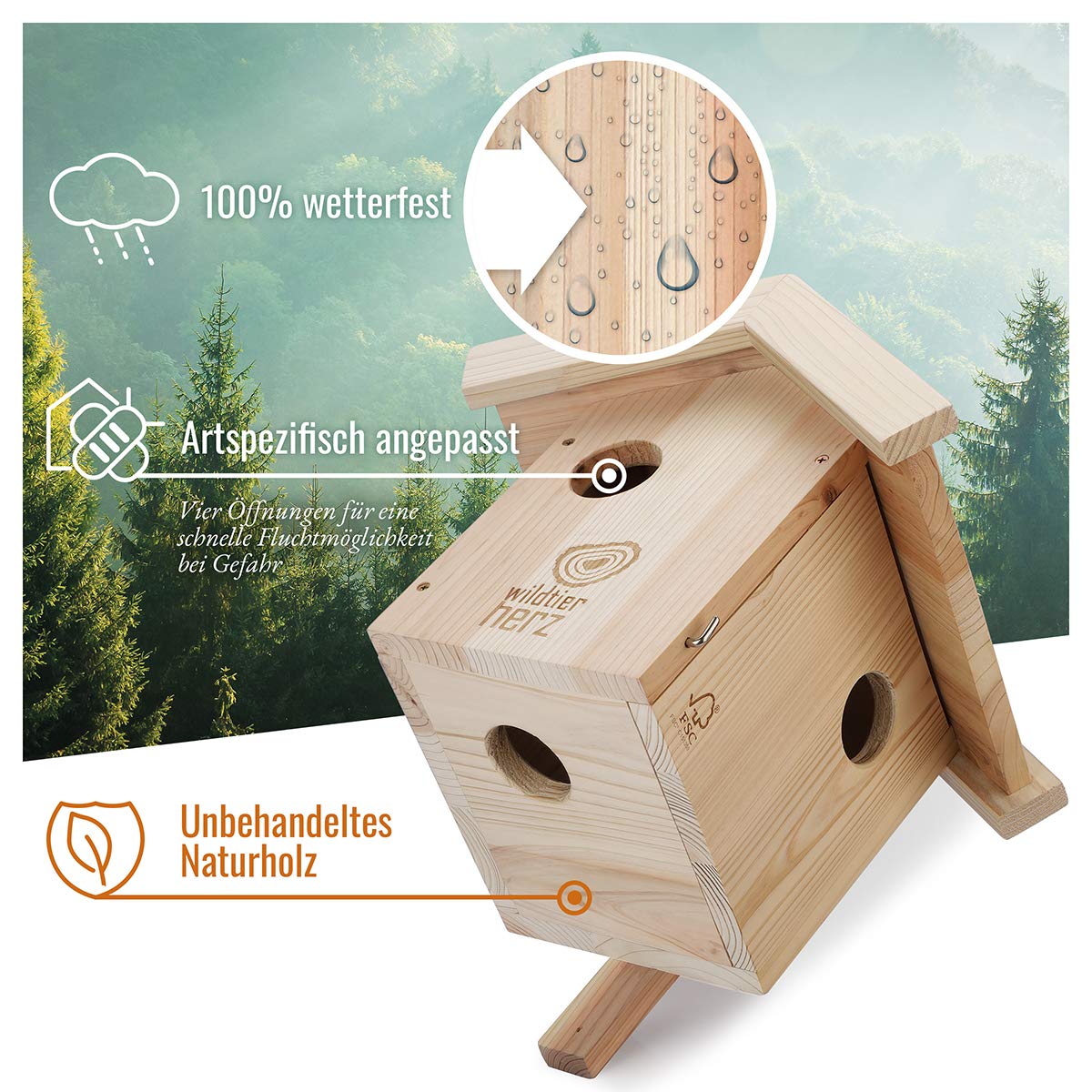 wildtier herz I Eichhörnchen Kobel – Nest für Eichhörnchen aus verschraubtem Massiv-Holz, Eichhörnchenhaus und Nistkasten zum Hängen für den Garten