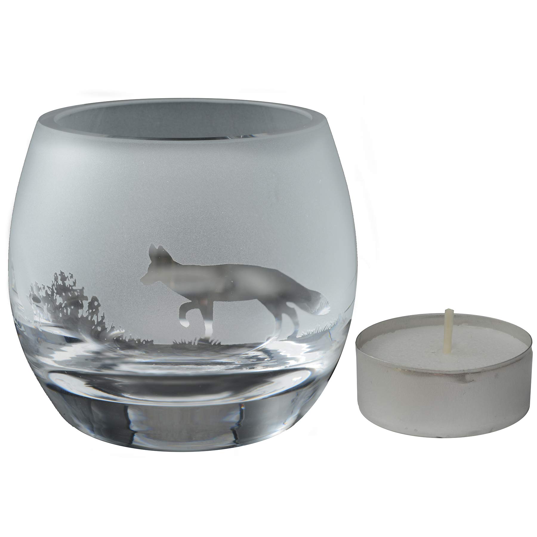 Milford Collection Animo Glass Small Crystal Animal Woodland Glass Tealight Candle Holder - Fox