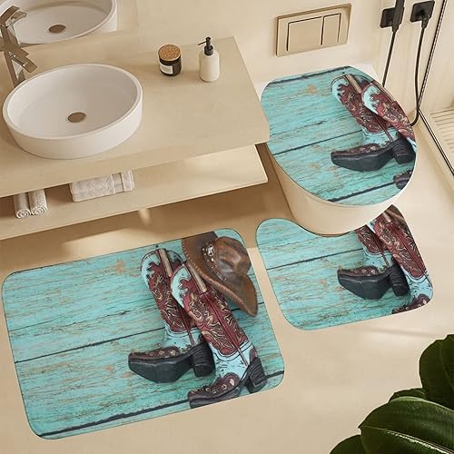 Miniatura 5 de Juego de alfombras de baño de madera verde occidental, alfombras de baño para 3 piezas, suaves y cómodas, absorción de agua, antideslizantes, más