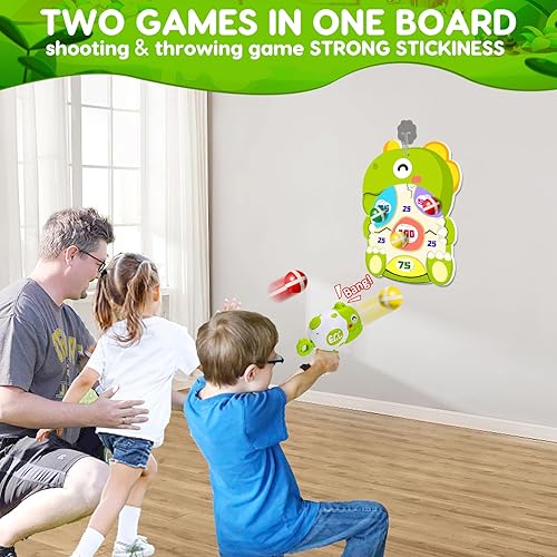 Miniatura 3 de Juegos de disparos de dinosaurios para niños con 12 bolas adhesivas de velcro, pistolas de juguete de dinosaurio para niños y niñas 2-4-6-8 juguetes
