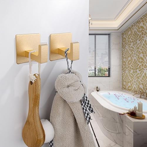 Miniatura 43 de Ganchos para Toallas de Baño, Paquete de 2 Ganchos Cuadrados Autoadhesivos para Abrigos, Gancho Resistente para Bata Sin Perforación, Colgador de