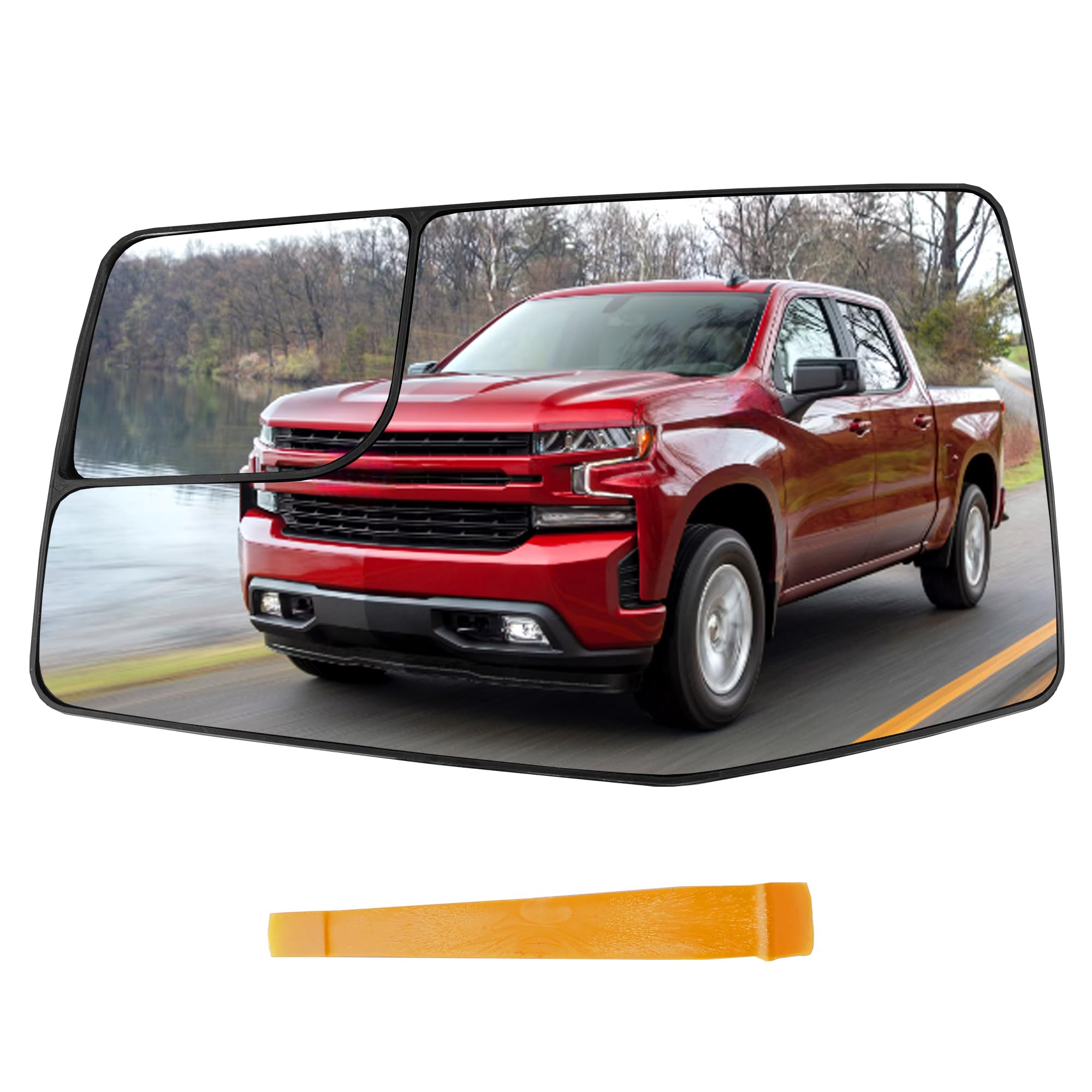 Misakomo Heated Mirror Glass with Convex Blind Spot Glass - Door Mirror Glass Compatible with 2019-2024 Chevy Sliverado 1500 and GMC Sierra 1500 -