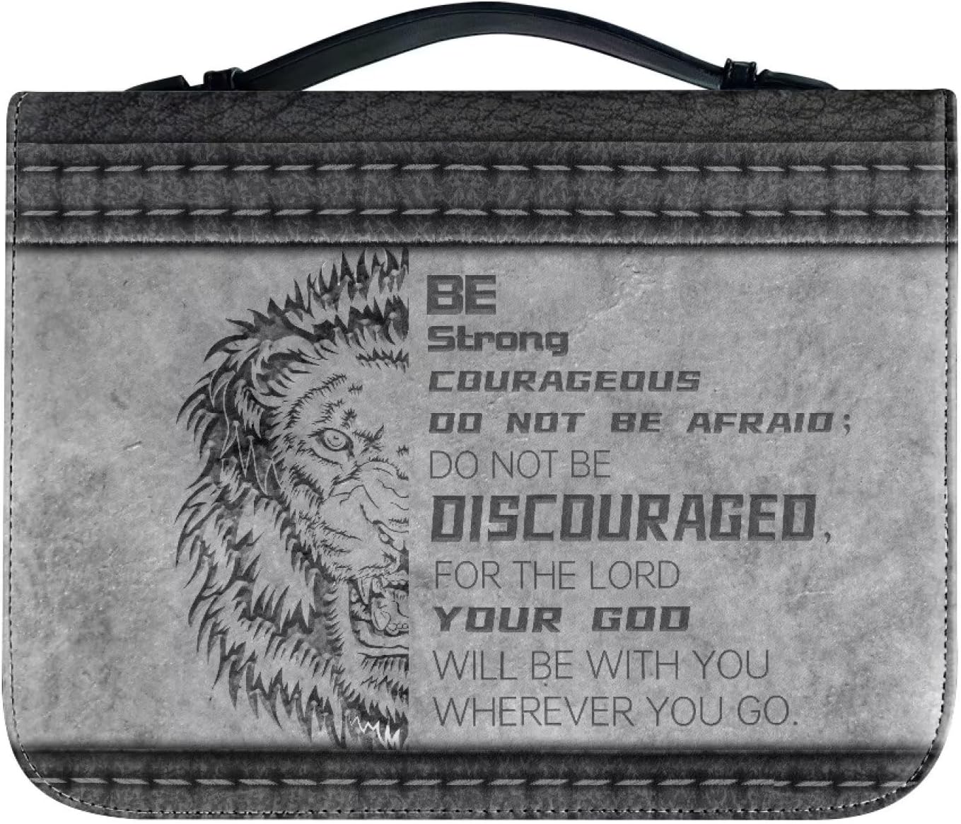 FOR U DESIGNS Men Women's Fashion Bible Cover Inspirational Bible Carrying Case Leather Size 2XL, Be Strong and Courageous