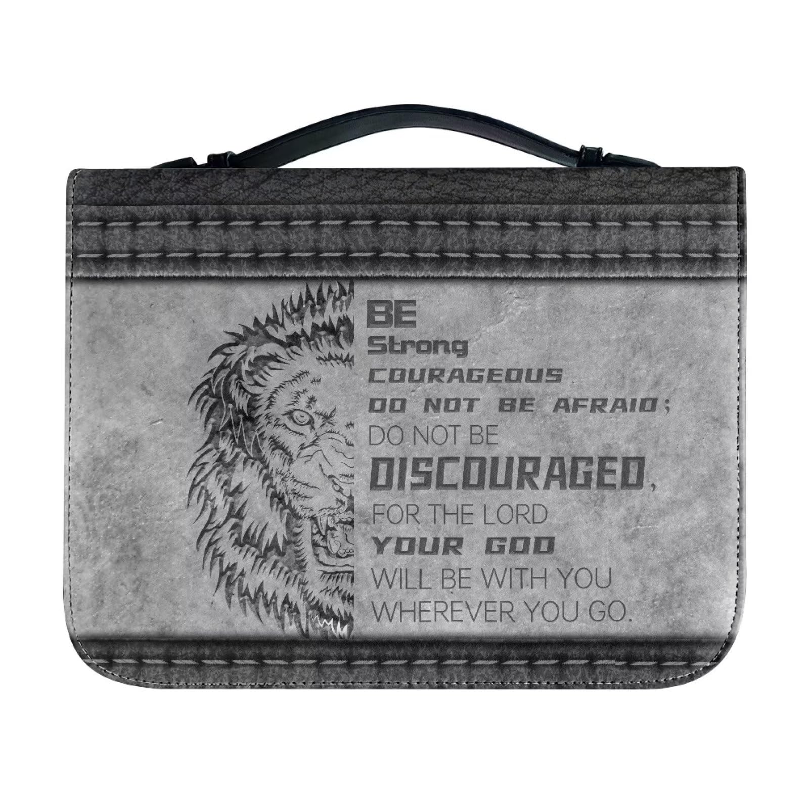 FOR U DESIGNS Men Women's Fashion Bible Cover Inspirational Bible Carrying Case Leather Size 2XL, Be Strong and Courageous