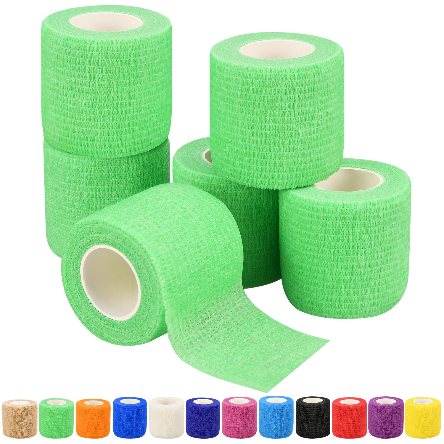 6pcs 2in Self Adhesive Bandage Wraps, 12 Colors, 5 Yard Wraps for Sports