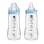 MAM Easy Active Baby Bottles 11oz, Fast Flow Skinsoft Silicone Nipple with Wide Neck Ergonomic Design, Easy to Hold, BPA-Free, Bottles with Leak-Proof Caps for 4+ Months Baby